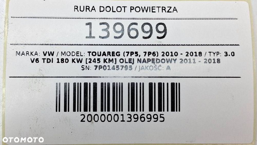RURA DOLOT POWIETRZA VW TOUAREG II 7P 3.0 TDI 245KM 7P0145795 - 6