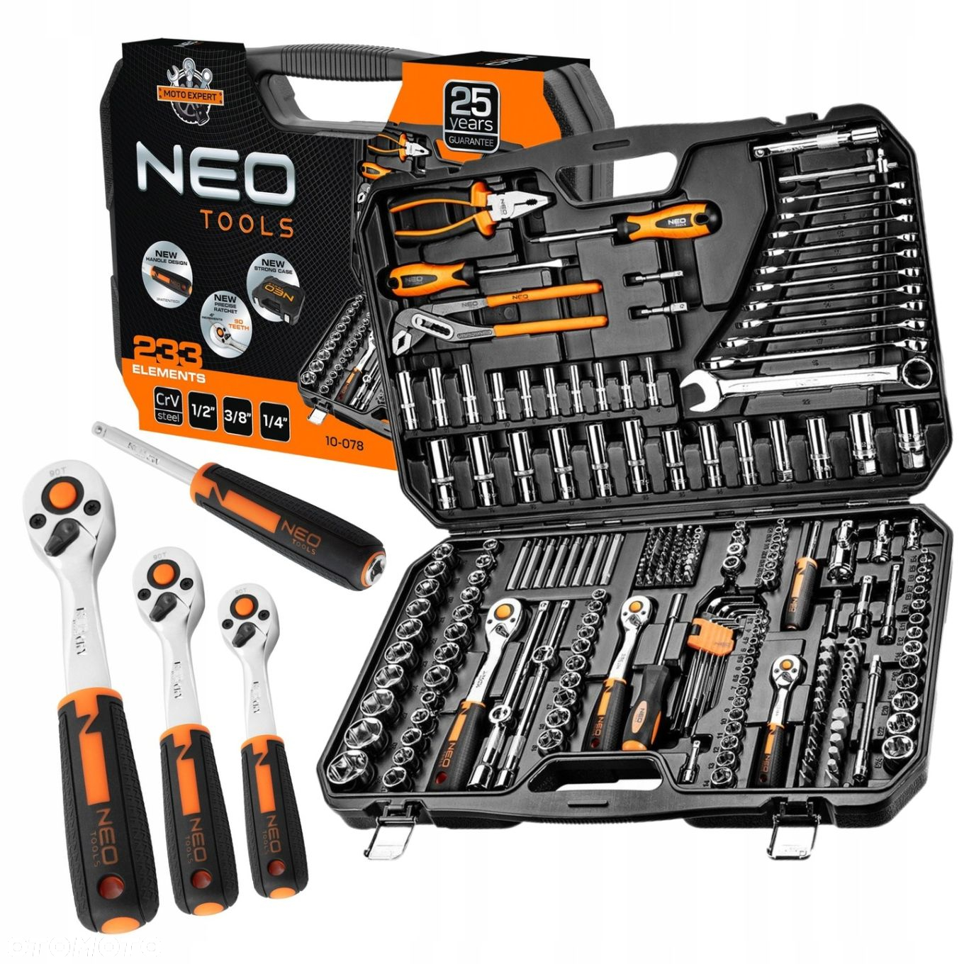 NEO 10-078 ZESTAW KLUCZE NASADOWE 1/2" 1/4" 3/8" TORX NASADKI WALIZKA 233el - 14