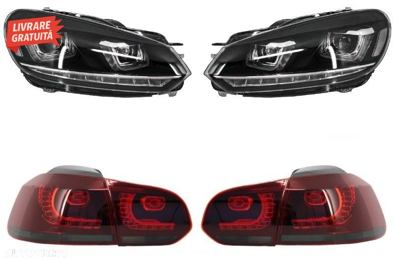 Faruri LED VW Golf 6 VI (2008-2013) Design Golf 7 3D U Design Semnal LED Dinamic c- livrare gratuita - 1