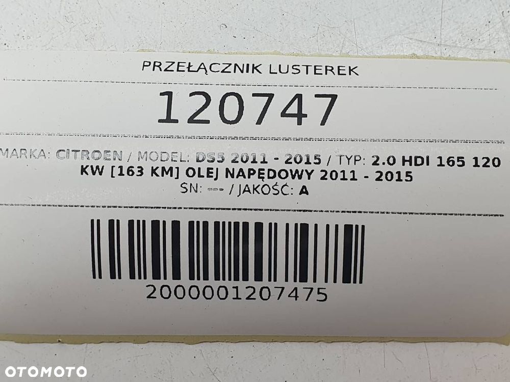PRZEŁĄCZNIK PANEL STEROWANIA LUSTEREK CITROEN DS5 96664315 - 8