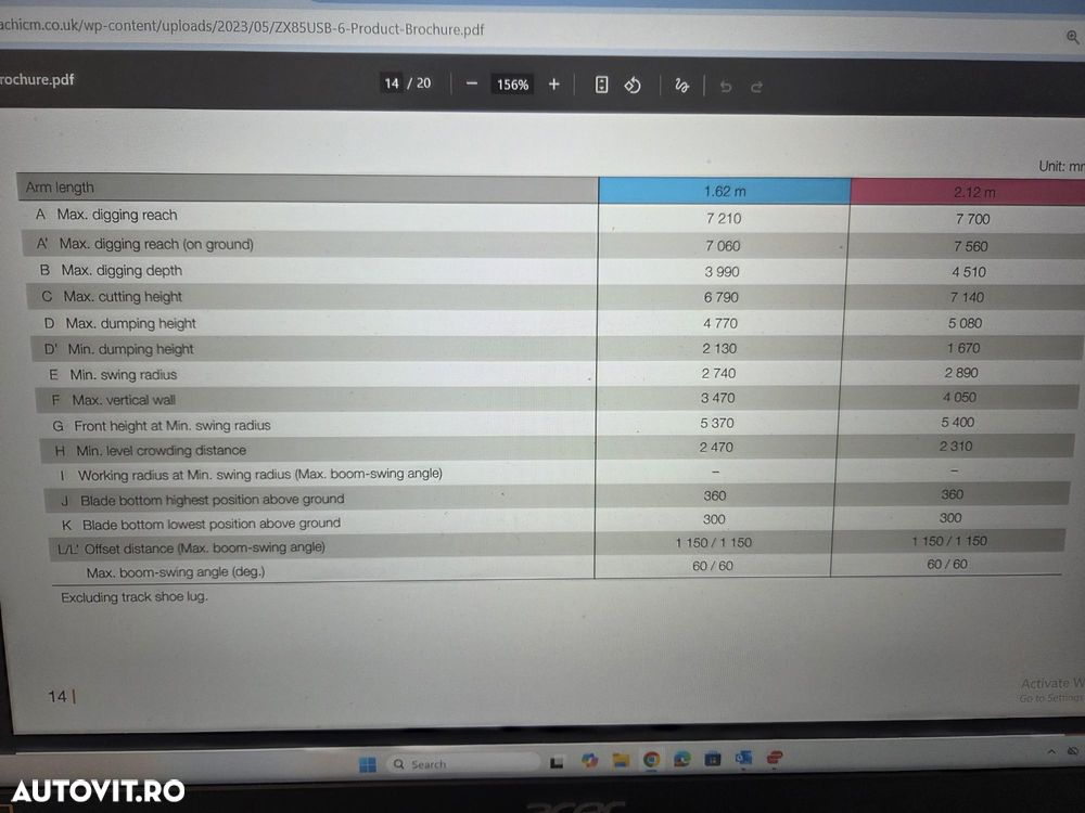 Hitachi ZX85, 9,3 TONE, 2023, 1.965h, CUPLA RAPIDA HIDRAULICA, cupe ingusta si lata NOI, cupa taluz neinclinabila NOUA, senile cauciuc PAD, LAMA NIVELARE, Instalatia picon pe brate, Aer cond, sistem antifurt, Ad sapare 5m,ridica 5t, CA NOU-PROMOTIE 64.900Eur - 11