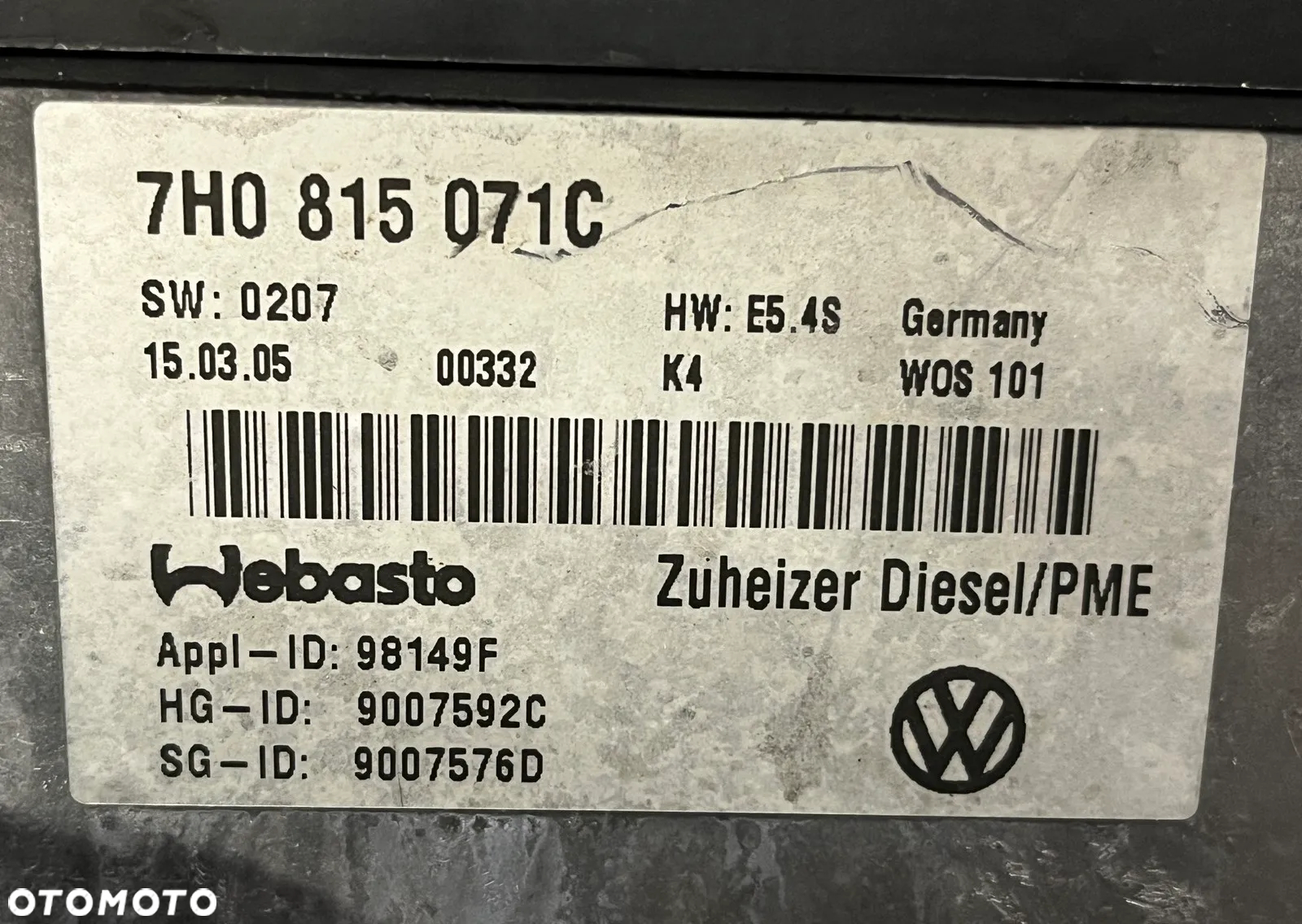 DOGRZEWACZ 5KW THERMO TOP C WEBASTO OGRZEWANIE POSTOJOWE VW T5 CARAVELLE DOKA MULTIVAN TRANSPORTER 7H0815071C   EU - 3