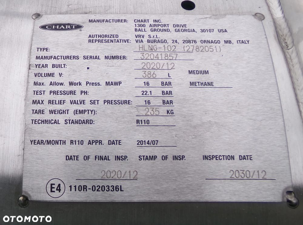 ZBIORNIK LNG GAZU ZIEMNEGO CHART 386 L SCANIA z 2021r. 32041857 - 3