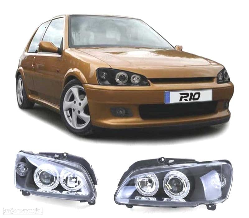 FARÓIS FRONTAIS ANGEL EYES PARA PEUGEOT 106 96-05 FUNDO PRETO H7 - 1
