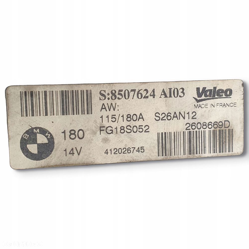 ALTERNATOR BMW X1 F10 F20 E84 F30 2.0 D VALEO 8507624 A 103 ORYGINAŁ 180A - 6
