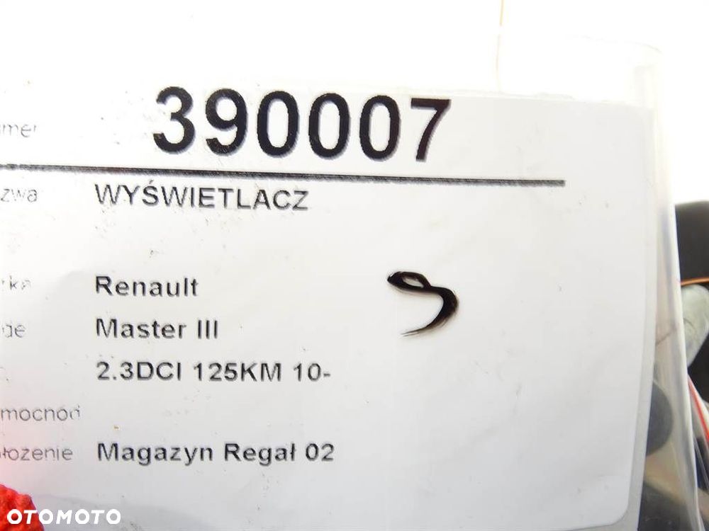 WYŚWIETLACZ  RENAULT MASTER III Platforma / podwozie (EV, HV, UV) 2010 - 2022 2.3 dCi 125 FWD - 4