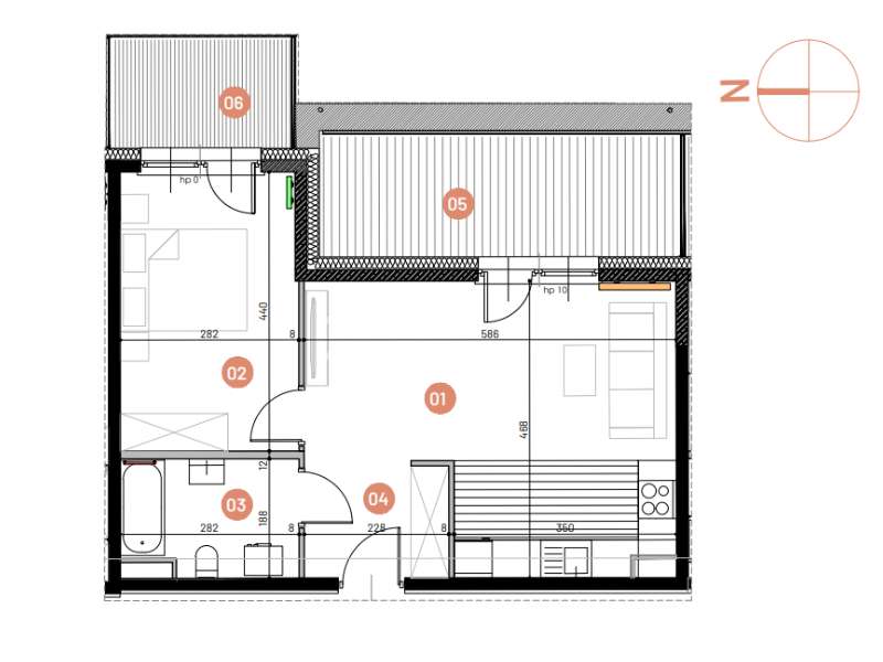 Mieszkanie, 43.52m², 2 pokoje, 7 piętro, B-KLM12-LM70, Nowe Horyzonty
