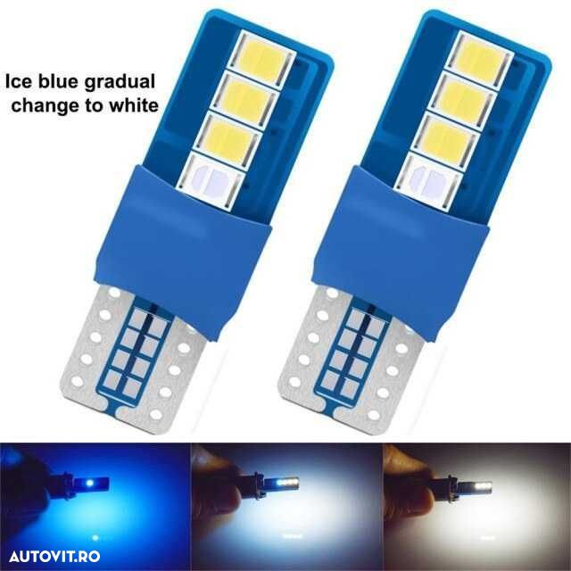 Becuri led T10 W5W Dual color ( albastru si alb ) 12V  set de 2 bucati - 5