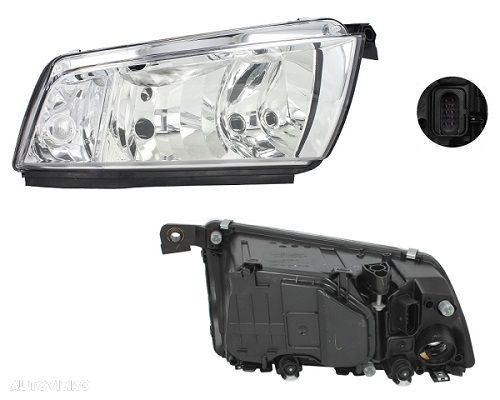 Far Skoda Fabia (6Y), 04.2000-03.2007, stanga/dreapta, tip bec H3+H7; electric; insertie crom; fara motoras, DEPO - 1