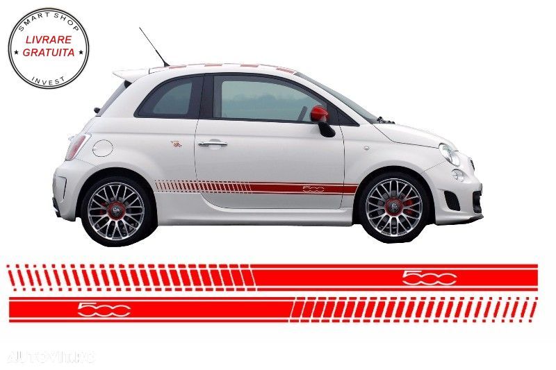 Stickere Laterale FIAT 500 (2007+) Rosu- livrare gratuita - 1