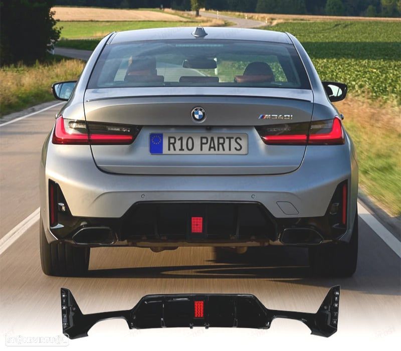 DIFUSOR BMW G20 LCI 23-25 LOOK M PRETO BRILHANTE + LUZ DE TRAVAGEM - 1