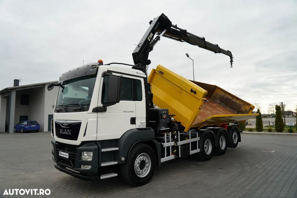 MAN TGS 32.400 / 8x4 / TRIDEM / BASCULATOR DUPLĂT / HIDRODECKER / BORDMATIC + HIAB 188 E-3D HDS / ROTATOR / PILOT / EURO 6 - 7