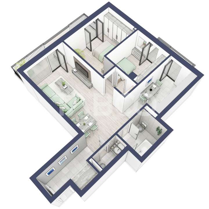 Apartament cu orientare SV 70 mpu 3 camere 2 bai bloc cu lift Turnisor — fotografia 3
