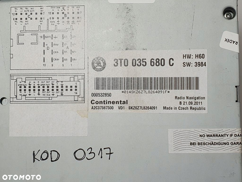 SKODA SUPERB II ORYGINAŁ RADIO NAWIGACJA SUPER STAN EUROPA  Z KODEM - 7