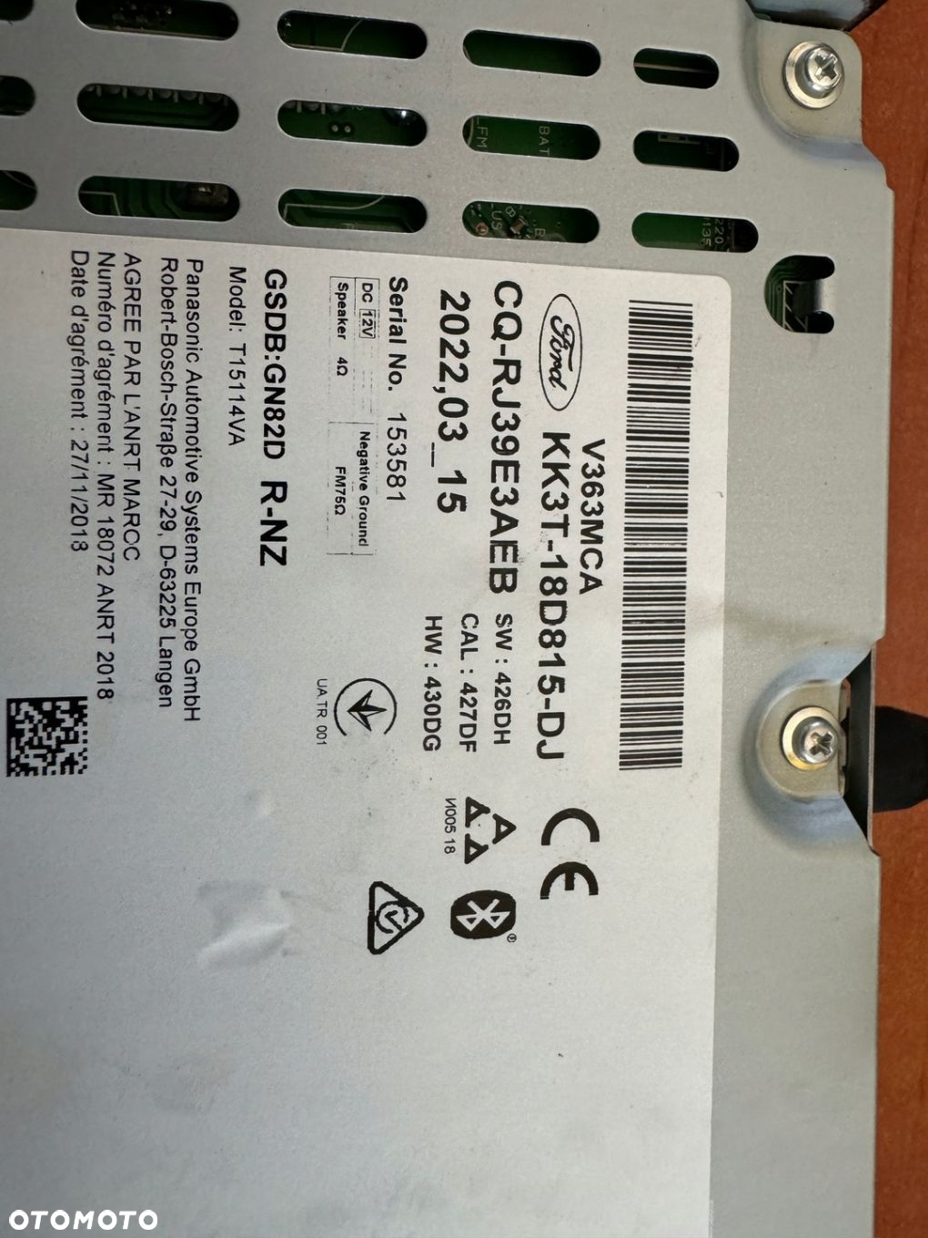 FORD TRANSIT CUSTOM LIFT RADIO BLUETOOTH EUROPA KK3T-18D815-DJ - 2
