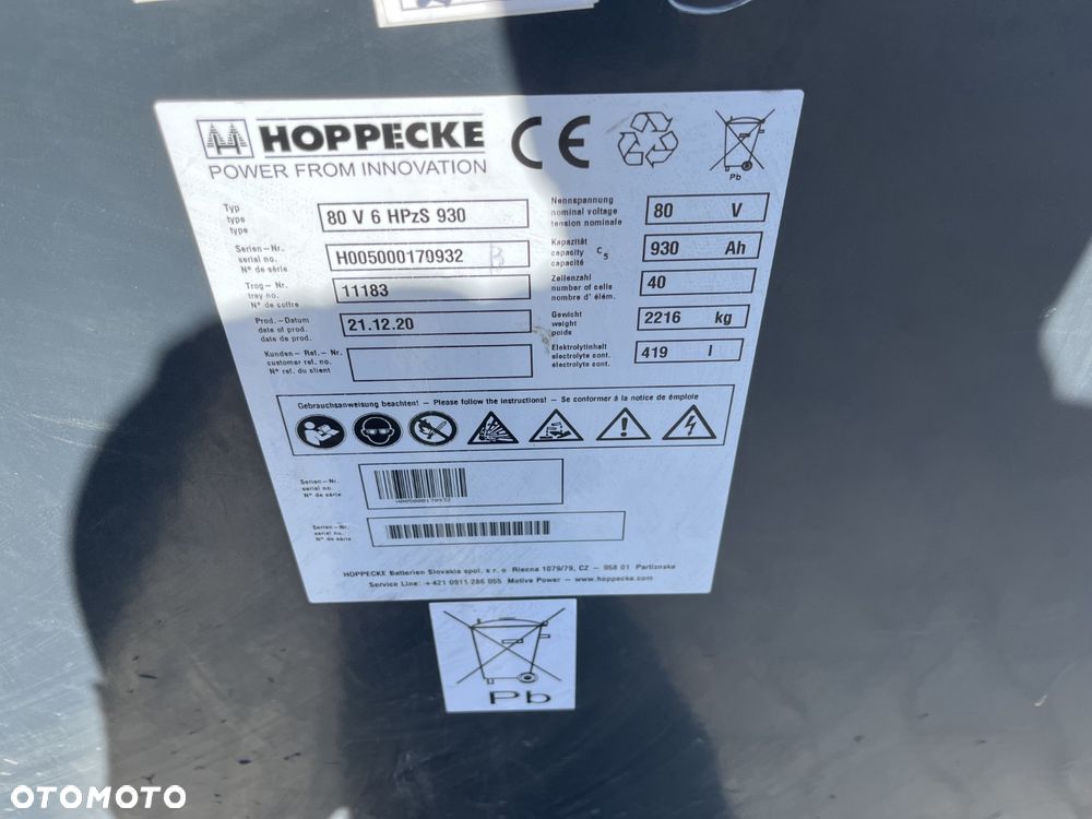 Bateria do wózka widłowego Linde Jungheinrich Still HOPPECKE 80V 6HPzS 930 Ah - 6
