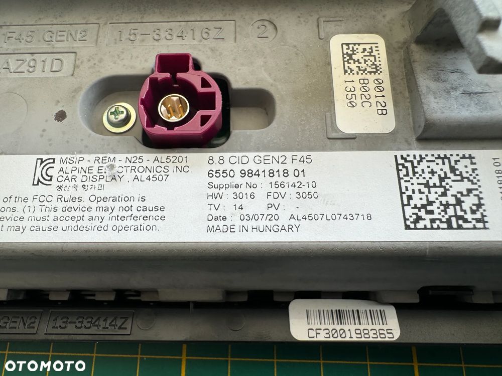 WYŚWIETLACZ EKRAN BMW F45 F46 984181801 156142-10 - 3