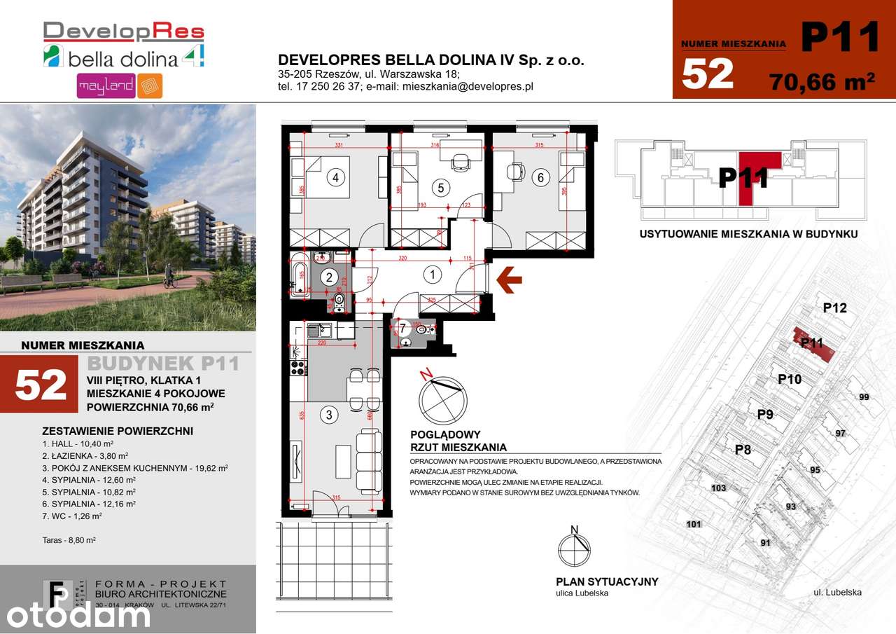 Jasne 4 pokoje, ostatnie piętro | 70,66m2 | P11-52