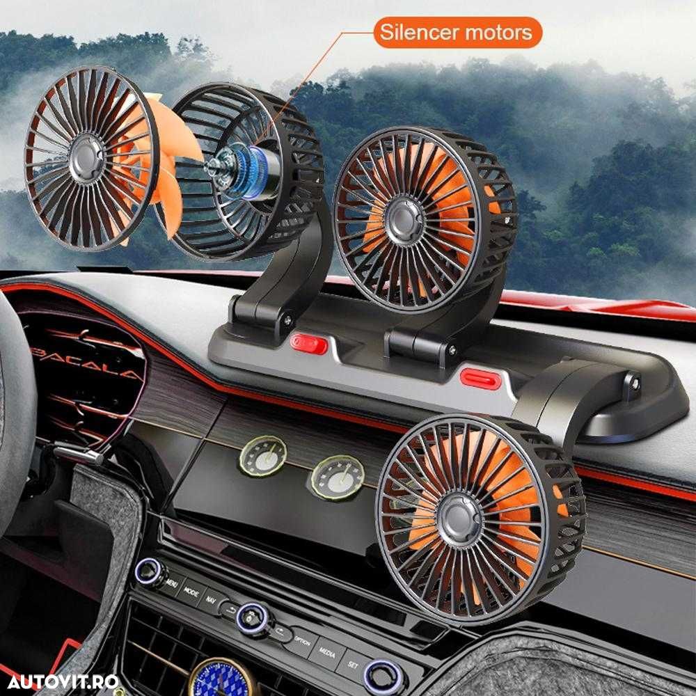 Ventilator auto,birou,etc dublu cu functie de RACIRE prin USB  12-220V - 1