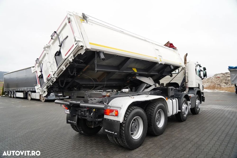 Scania P 410 / 8x4 / BASCULATOR 2 LATERAL / HIDRODOXIE LATERALĂ / BORDMATIC / OPTICRUISE / ANVELOPE 100% / EURO 6 - 7