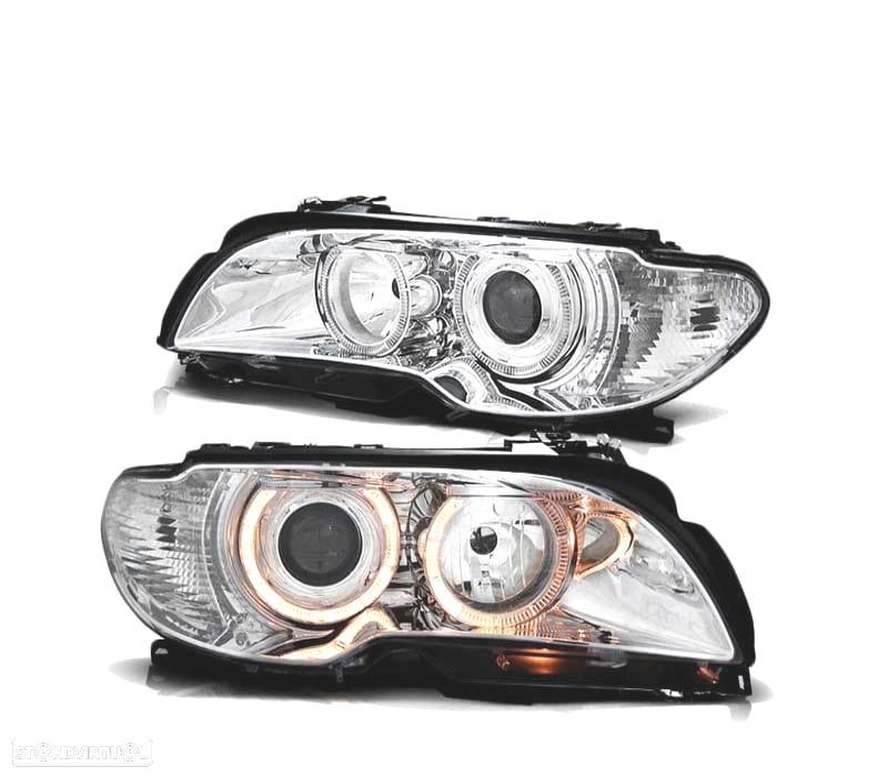 FARÓIS BMW E46 03-06 COUPÉ CABRIO ANGEL EYES CROMADOS - 1