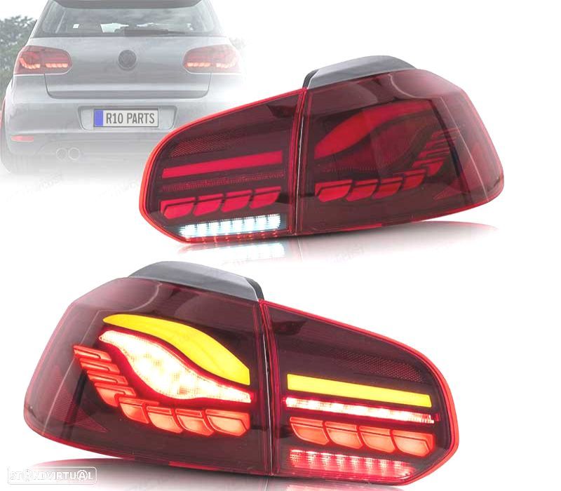 FAROLINS FULL LED VOLKSWAGEN VW GOLF 6 LIGHT BAR OLED DINAMICOS VERMELHO ESCURO - 1