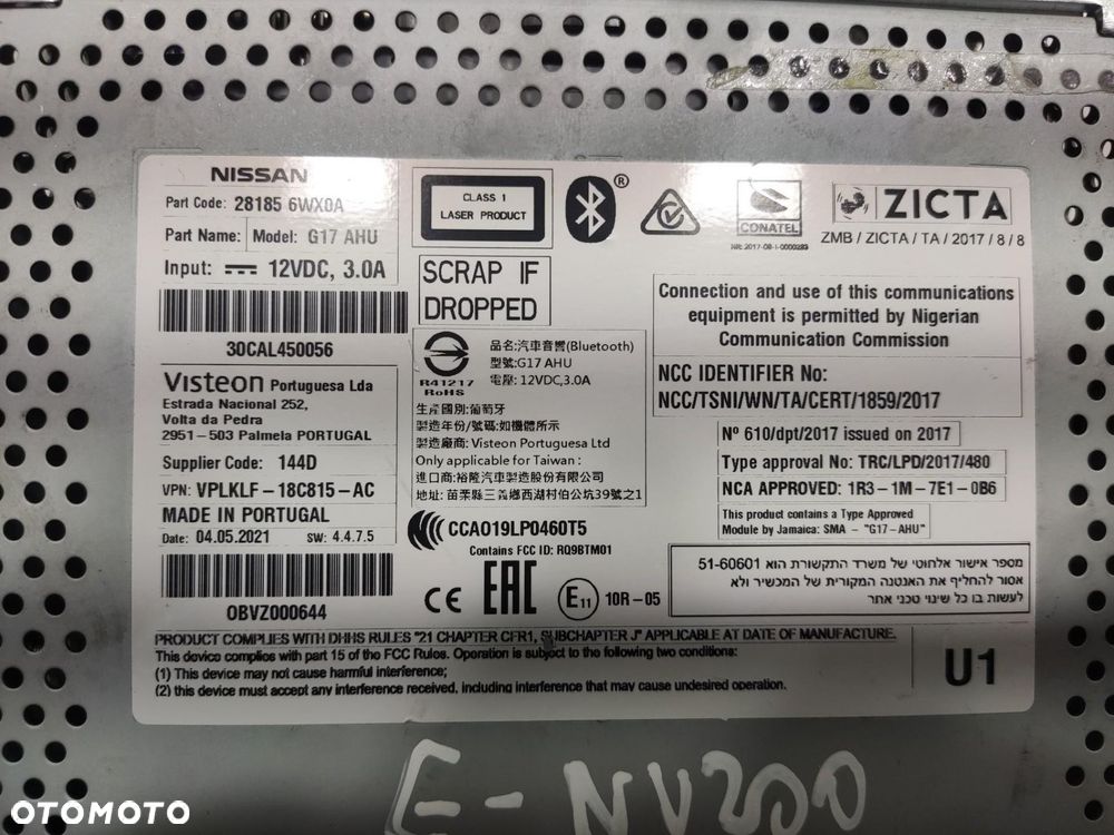 FABRYCZNE RADIO NISSAN NV200 E-NV200 2014-2021 28185-6WX0A - 6