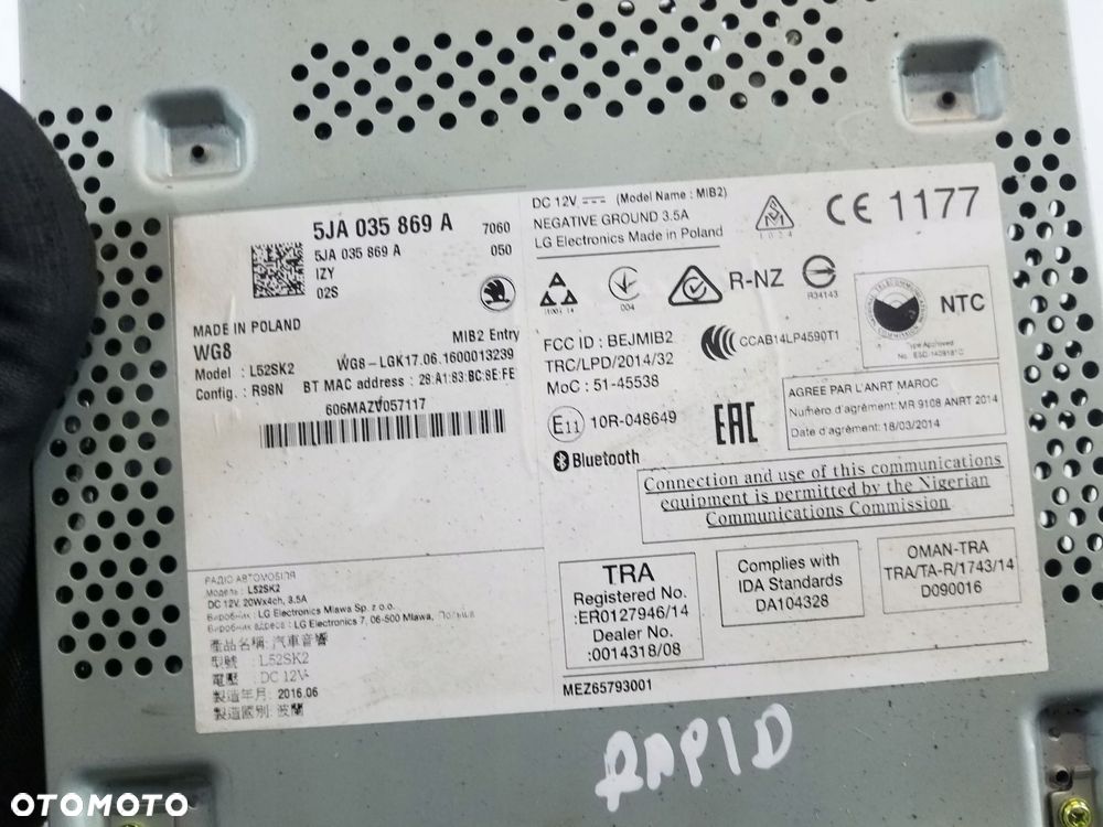 radio skoda rapid 5ja035869a - 5