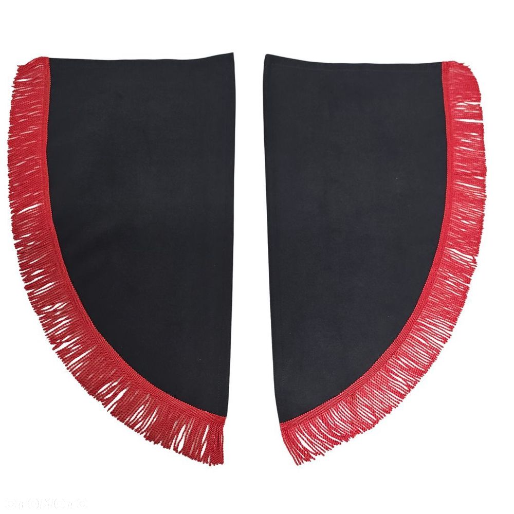 ZASŁONY BOCZNE SKOSY TIR BUS -materiał : WELUR - Czarny + Frędzle Czerwone - 1