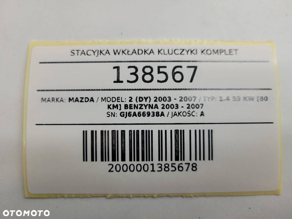 STACYJKA WKŁADKA KLUCZYKI KOMPLET MAZDA 2 DY 2007 EUROPA - 13