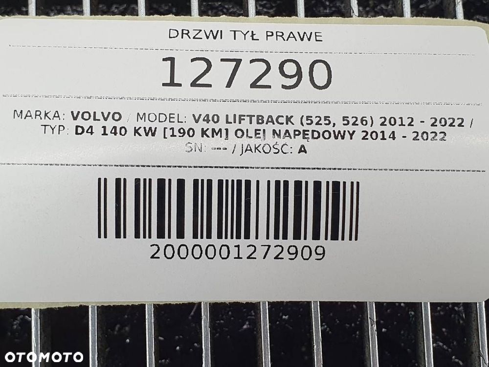 DRZWI TYŁ TYLNE PRAWE KOMPLETNE VOLVO V40 II 452 - 10