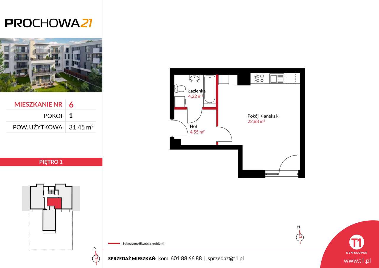1-pokojowe mieszkanie 31m2 Bezpośrednio - Pełny obrazek: 2/8