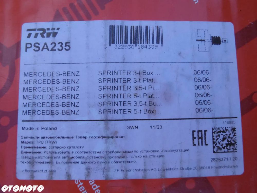 SPRINTER 06/06- 3,3.5,5T SERWO HAMULCOWE TRW PSA235 NOWE MERCEDES - 5