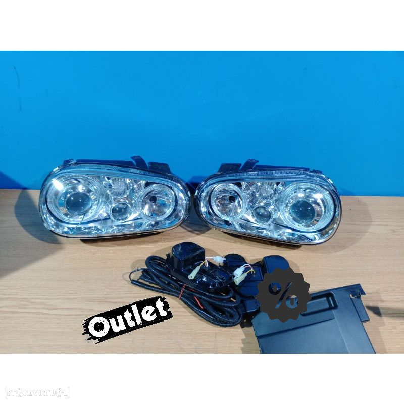 R145299C3 FARÓIS FRENTE ANGEL EYES VOLKSWAGEN VW GOLF IV LOOK R32 FUNDO CROMADO - 4