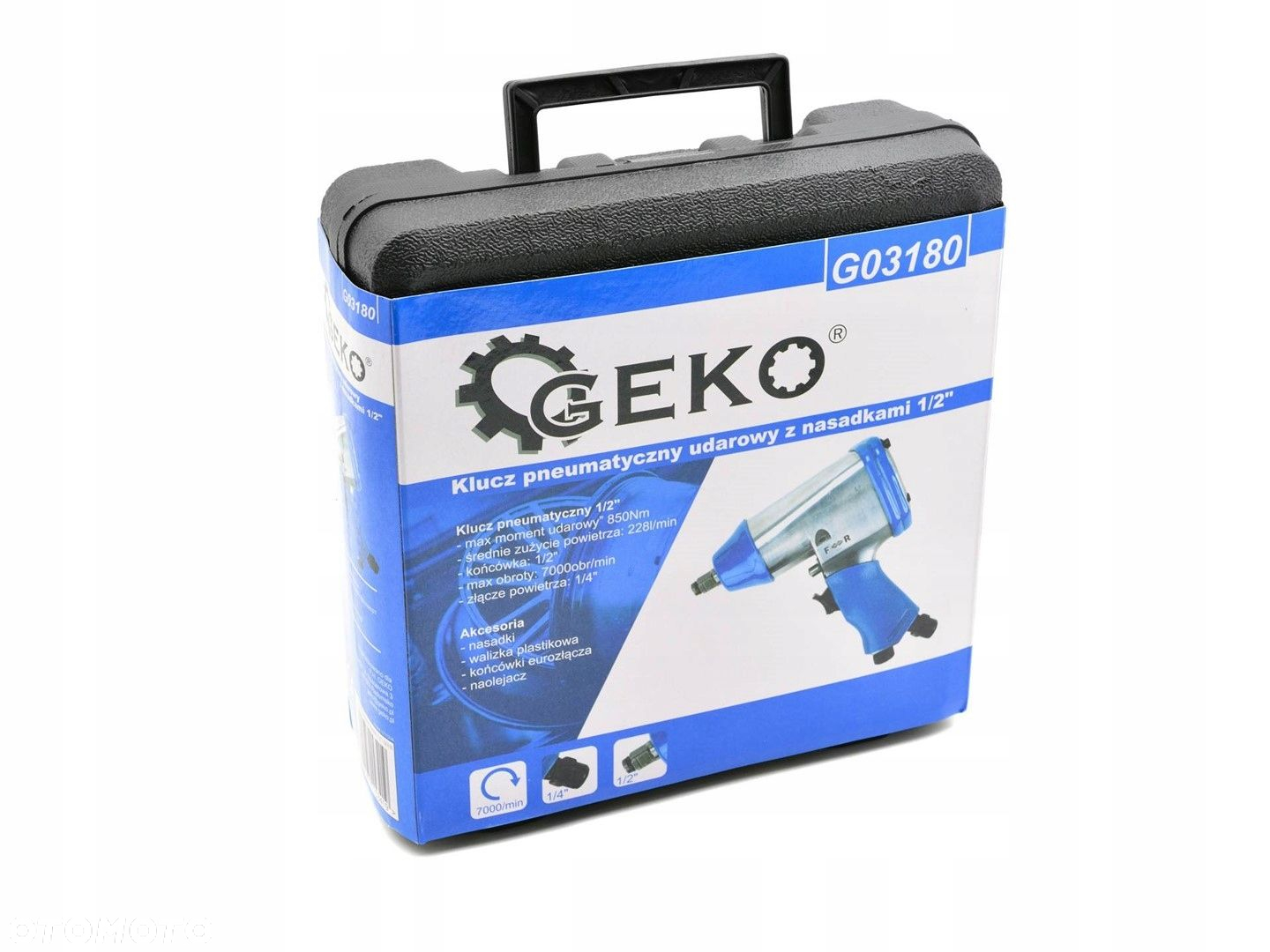 GEKO ZESTAW KLUCZ PNEUMATYCZNY UDAROWY Z NASADKAMI 1/2" WALIZKA G03180 - 9
