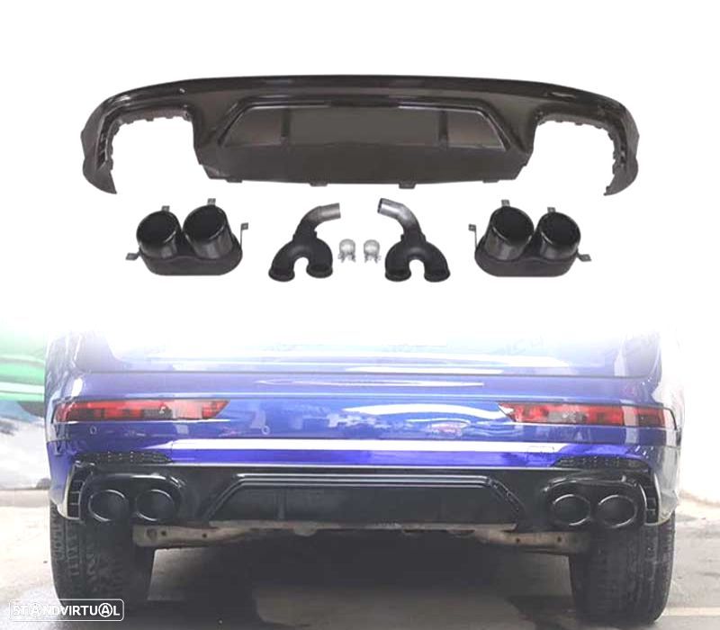 DIFUSOR AUDI Q5 S LINE 18-20 LOOK SQ5 + PONTEIRAS DE ESCAPE PRETO - 1