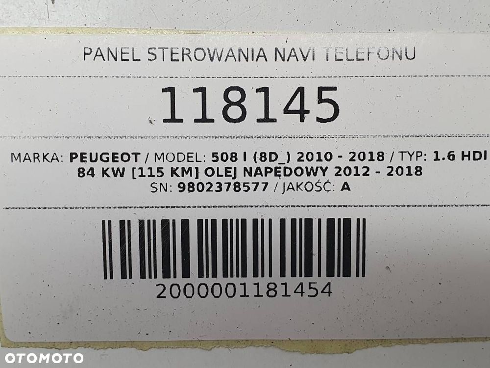 PANEL STEROWANIA RADIA NAVI TELEFONU PEUGEOT 308 I 9802378577 - 6