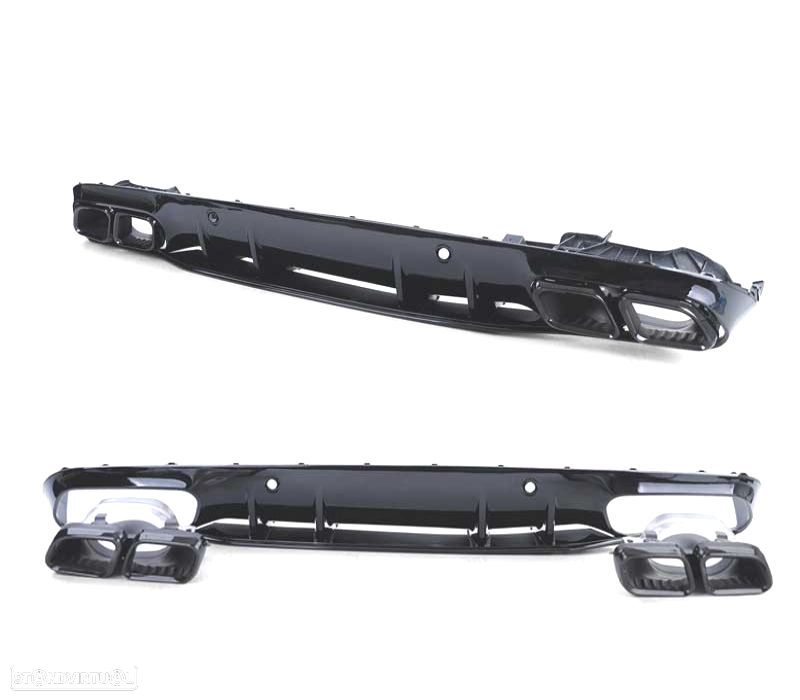 DIFUSOR MERCEDES CLASE C C205 COUPÉ 15-18 LOOK AMG C63 PRETO BRILHANTE + PONTAS DE ESCAPE PRETAS - 4