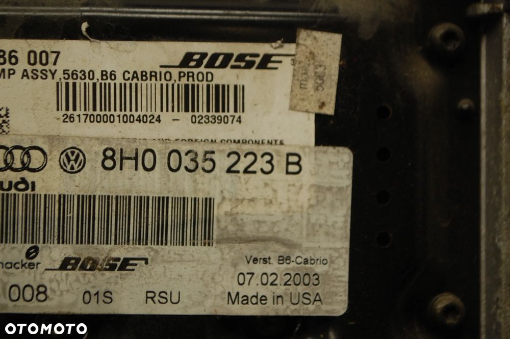 WZMACNIACZ BLAUPUNKT/ BOSE 8H0035223 8H0035223B AUDI A4 B7 B6 CABRIO - 7