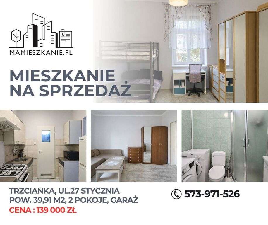 Trzcianka, 2 pokoje, mieszkanie 39,91 m², parter