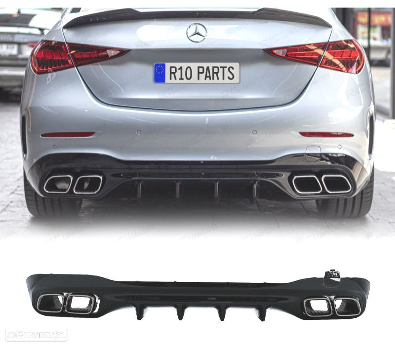 DIFUSOR MERCEDES W206 AMG 21- LOOK C63 + PONTEIRAS DE ESCAPE CROMADAS - 1