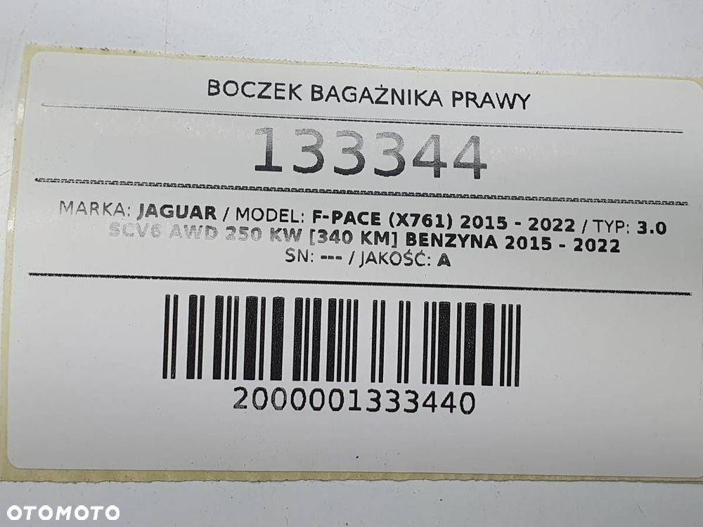 BOCZEK BAGAŻNIKA PRAWY JAGUAR F-PACE 2016 EUROPA CZARNY - 10