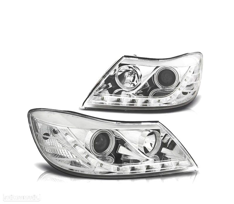 FAROIS FRONTAIS PARA SKODA OCTAVIA 08-13 OLHOS DE ANGEL FUNDO CROMADO - 1