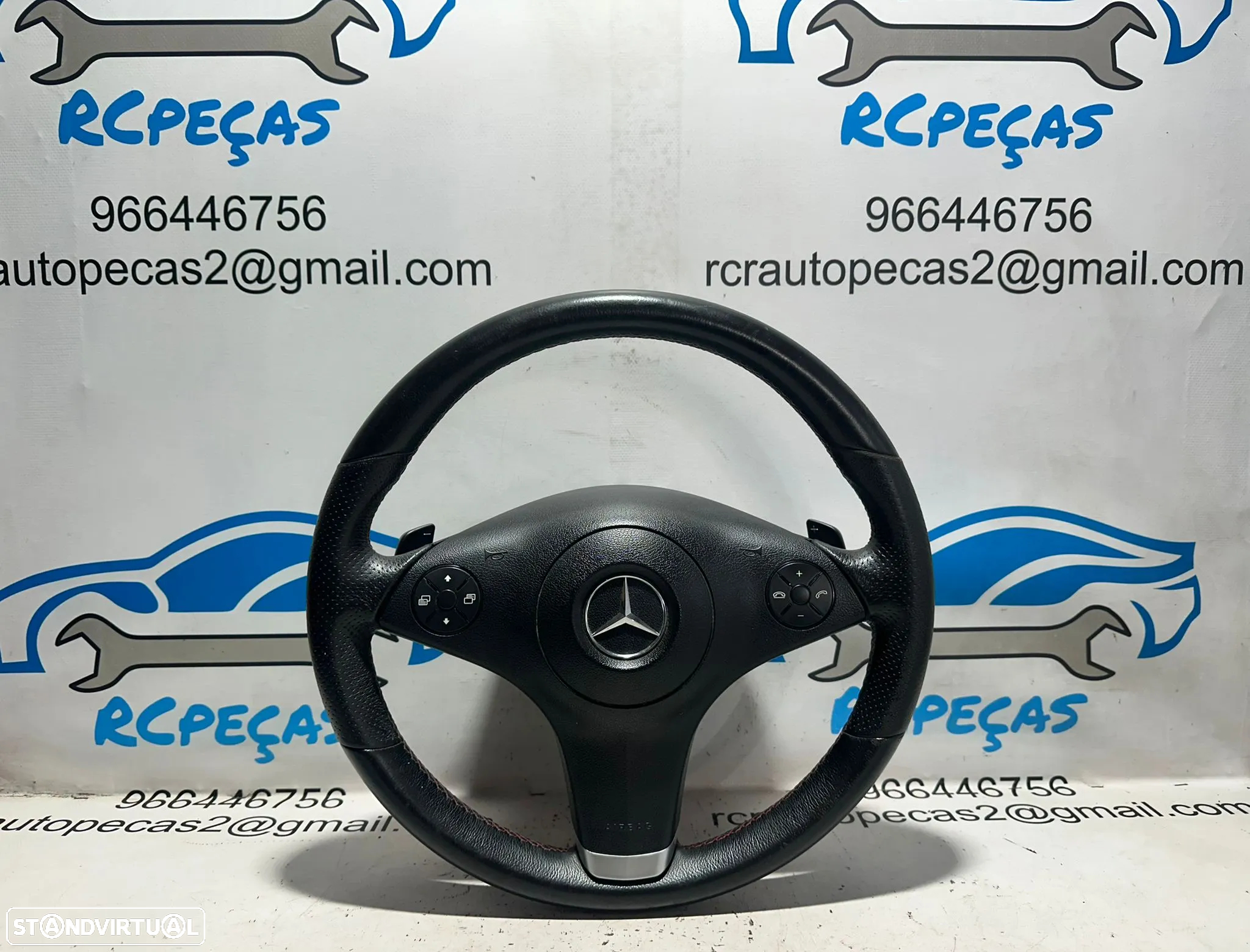 .Volante Airbag Pele Perfurada Comandos Multifunções Patilhas Bordado Vermelho AMG Mercedes-Benz Classe SLK R171 2003 - 2011 - 4