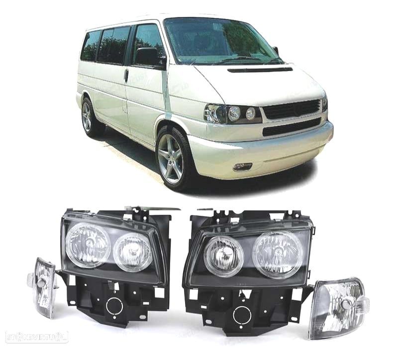 FARÓIS ANGEL EYES VOLKSWAGEN VW T4 CARAVELLE 97-03 FUNDO PRETO - 1