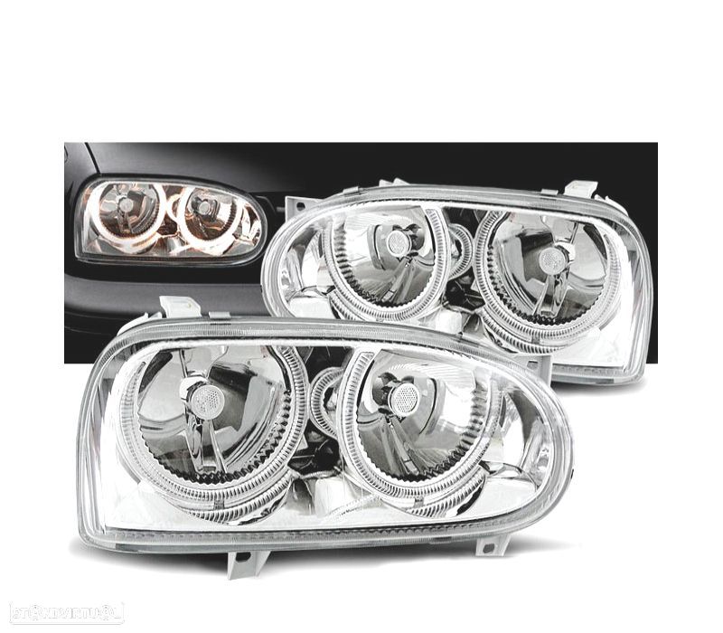 FARÓIS VOLKSWAGEN VW GOLF 3 OLHOS DE ANJO FUNDO CROMADO H7 H7 - 1