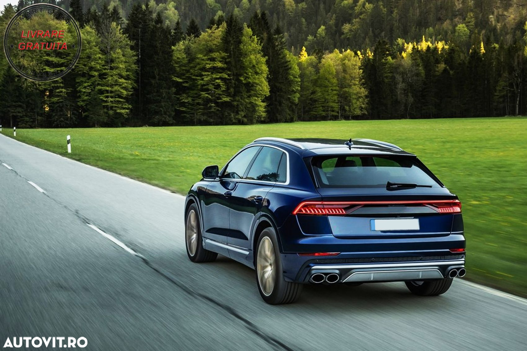 Difuzor Bara Spate Evacuare Dubla Audi Q8 S-Line (2018-2023) Evacuari Crom- livrare gratuita - 12