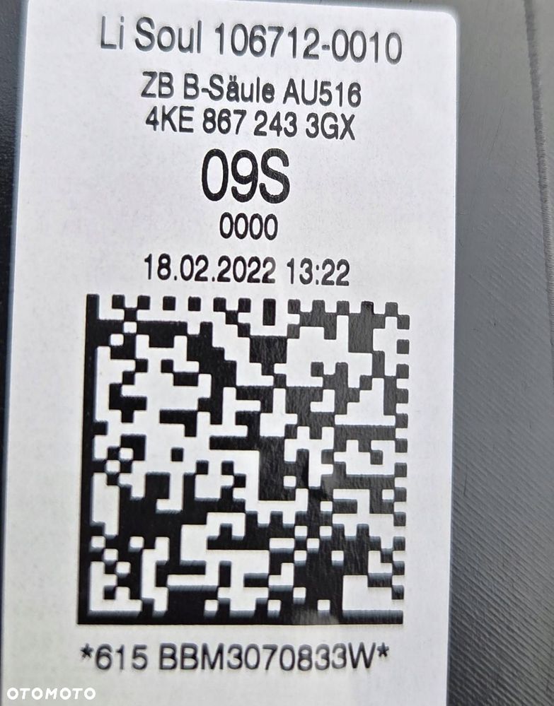 audi e-tron sportback s 4ke osłona tapicerka słupka b górna lewa 4k4867243 - 4