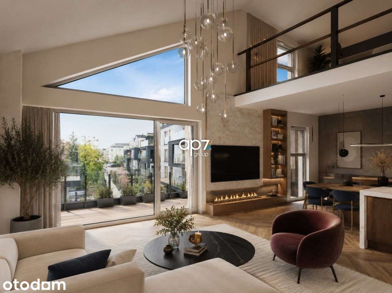 Apartament z antresolą i panoramicznymi oknami