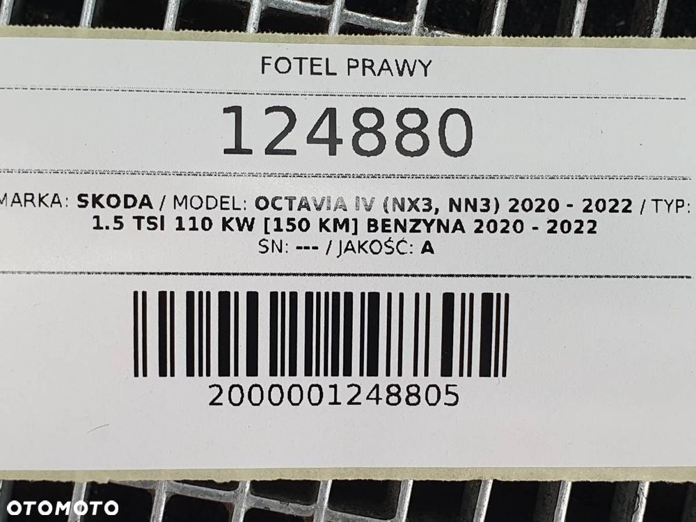 FOTEL PRZÓD PRZEDNI PRAWY PASAŻERA SKODA OCTAVIA IV EU WYSTRZELONY - 12
